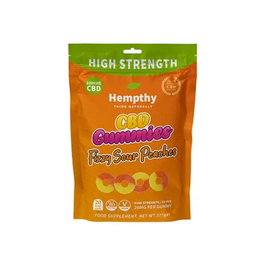 Hempthy 1000mg CBD Fizzy Sour Peach Rings Gummies - 50
